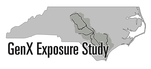 Map of the area of the GenX exposure study in NC